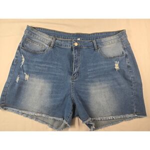 Women's Plus Size 24 Distressed Denim Shorts Raw Frayed Hem Stretch Jean Shorts